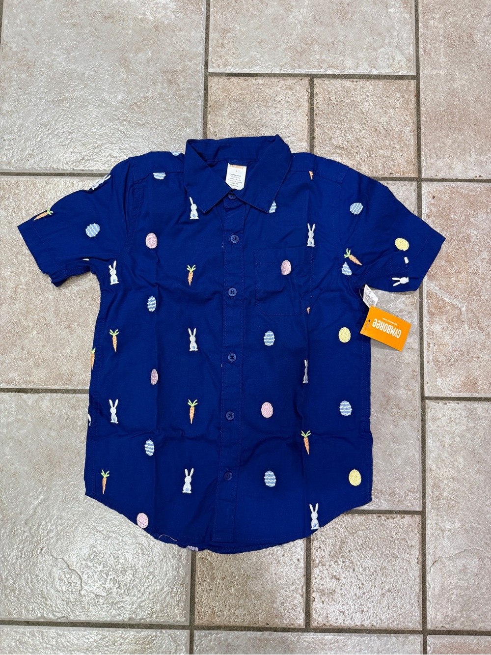 Gymboree blue Button-Up Shirt with Easter Embroidery— size 7